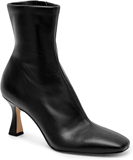 Coutgo Womens Kitten Heel Ankle Boots Square Toe Side Zipper Ankle Booties Elegant Fall