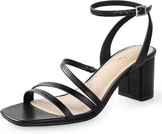 Ankis Strappy Heels for Women Square Open Toe Chunky Dressy Block Heels