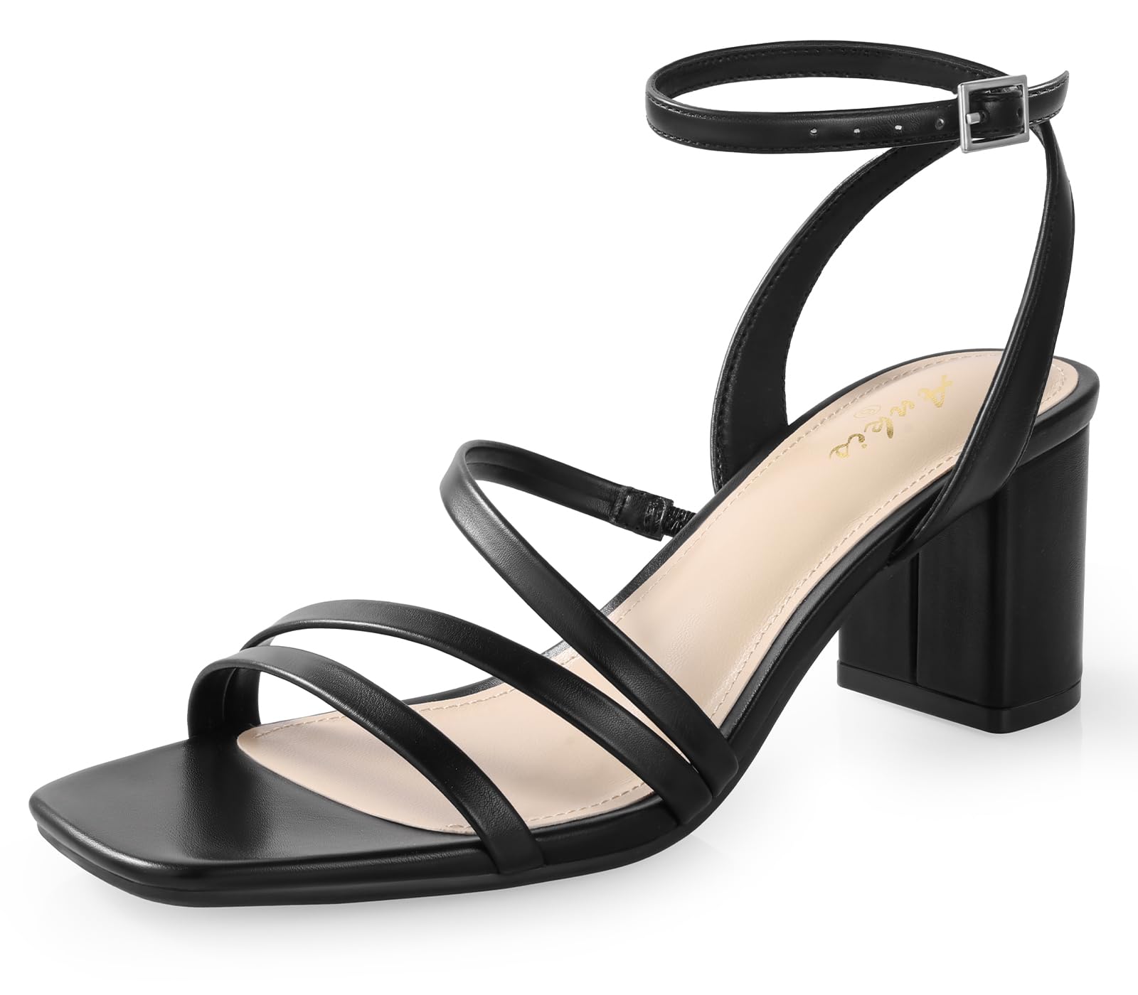 Ankis Strappy Heels for Women Square Open Toe Chunky Dressy Block Heels