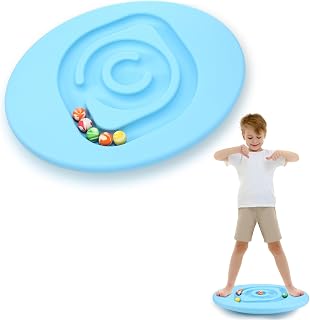 Seenelling Kids Maze Balance Board Sensory Training Toy, Blue, Round | Plastic Wobble Rocker with 5 Mini Balls, Coordination Balance Training for Skate Prep, 18.5x14.57in Size Supports 170lb