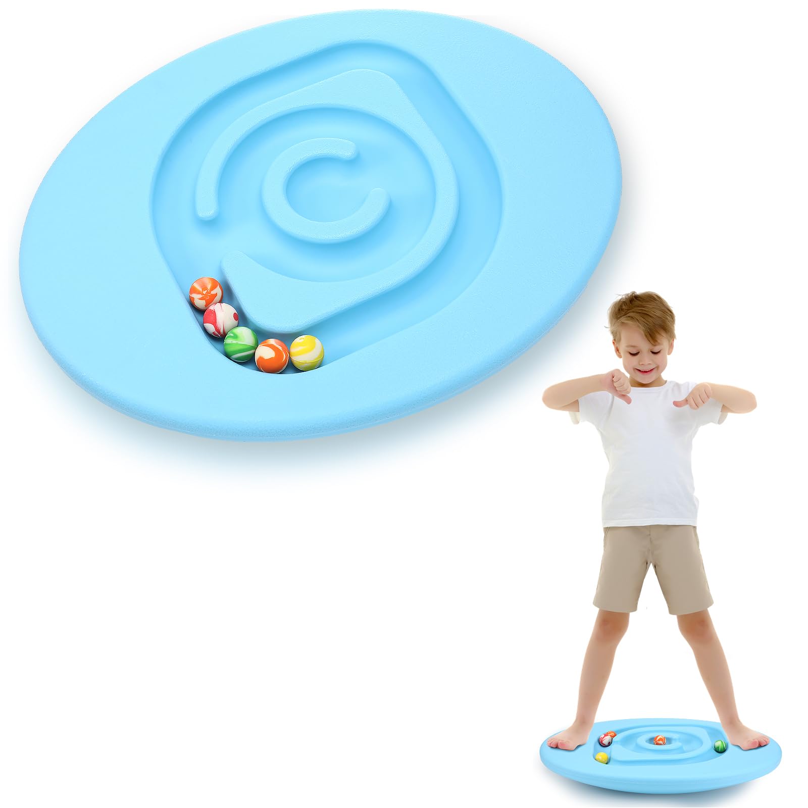 Seenelling Kids Maze Balance Board Sensory Training Toy, Blue, Round | Plastic W