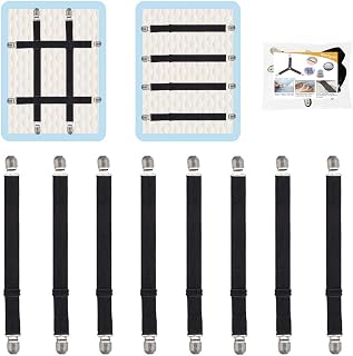 QoeCycth Adjustable Bed Sheet Straps Clips, Elastic Mattress Sheet Fasteners Holder and Suspenders, Grippers to Hold Sheet, Mattress, Sofa, Couch, Table Cloth, Ironing Board Cover, 8Pcs, Black