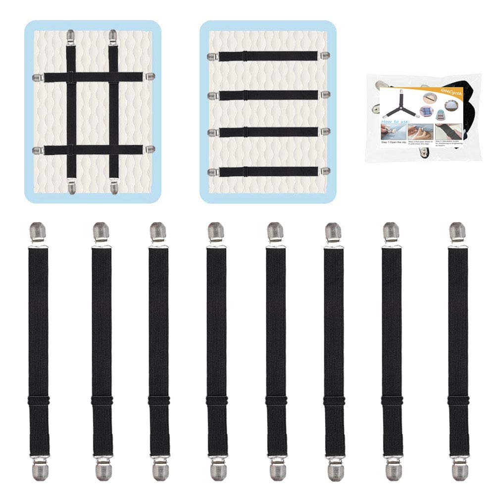 QoeCycth Adjustable Bed Sheet Straps Clips, Elastic Mattress Sheet Fasteners Hol