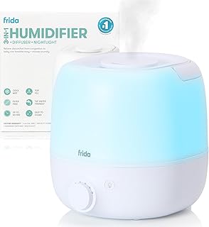 Frida 3-in-1 Cool Mist Humidifier for Large Rooms & Bedroom, Diffuser | Allergy Relief, 60 Hour Runtime, Nightlight, Auto Shut-Off, Quiet, Carry Handle, Essential Oil Diffuser