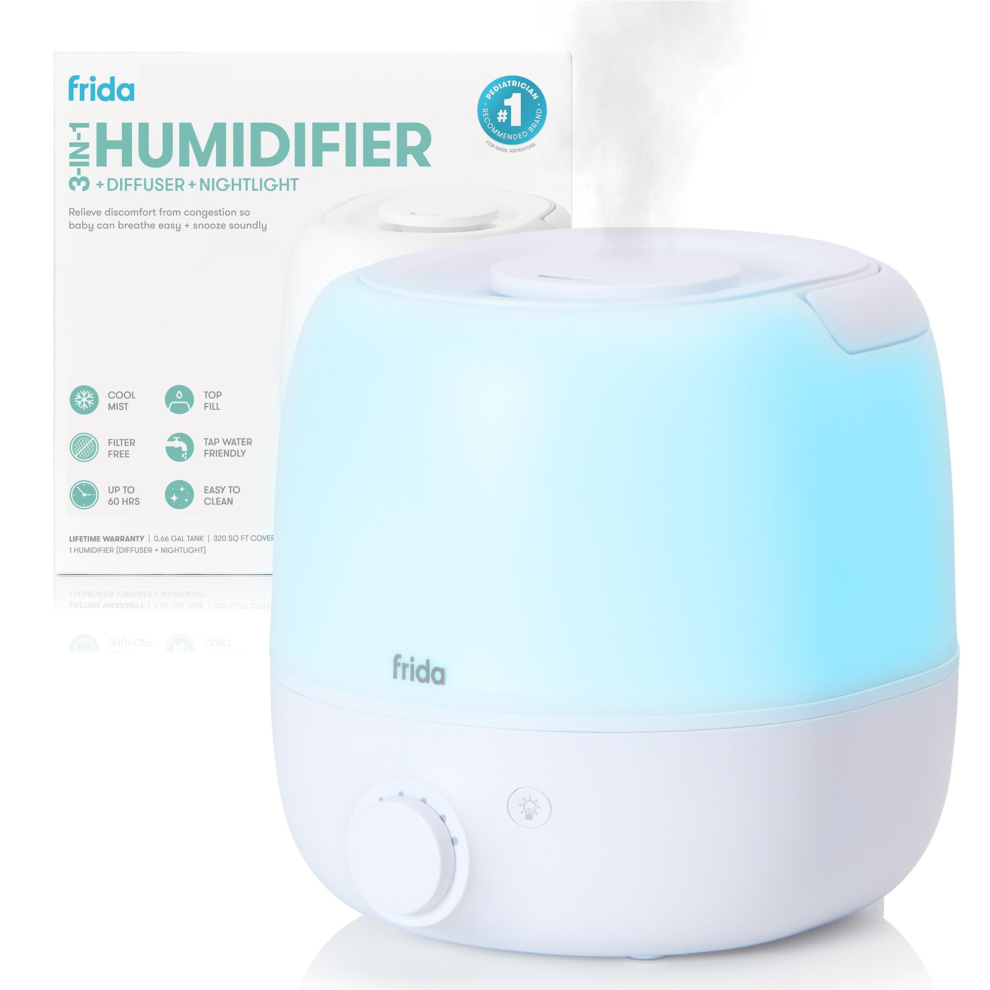 Frida 3-in-1 Cool Mist Humidifier for Large Rooms & Bedroom, Diffuser | Allergy 