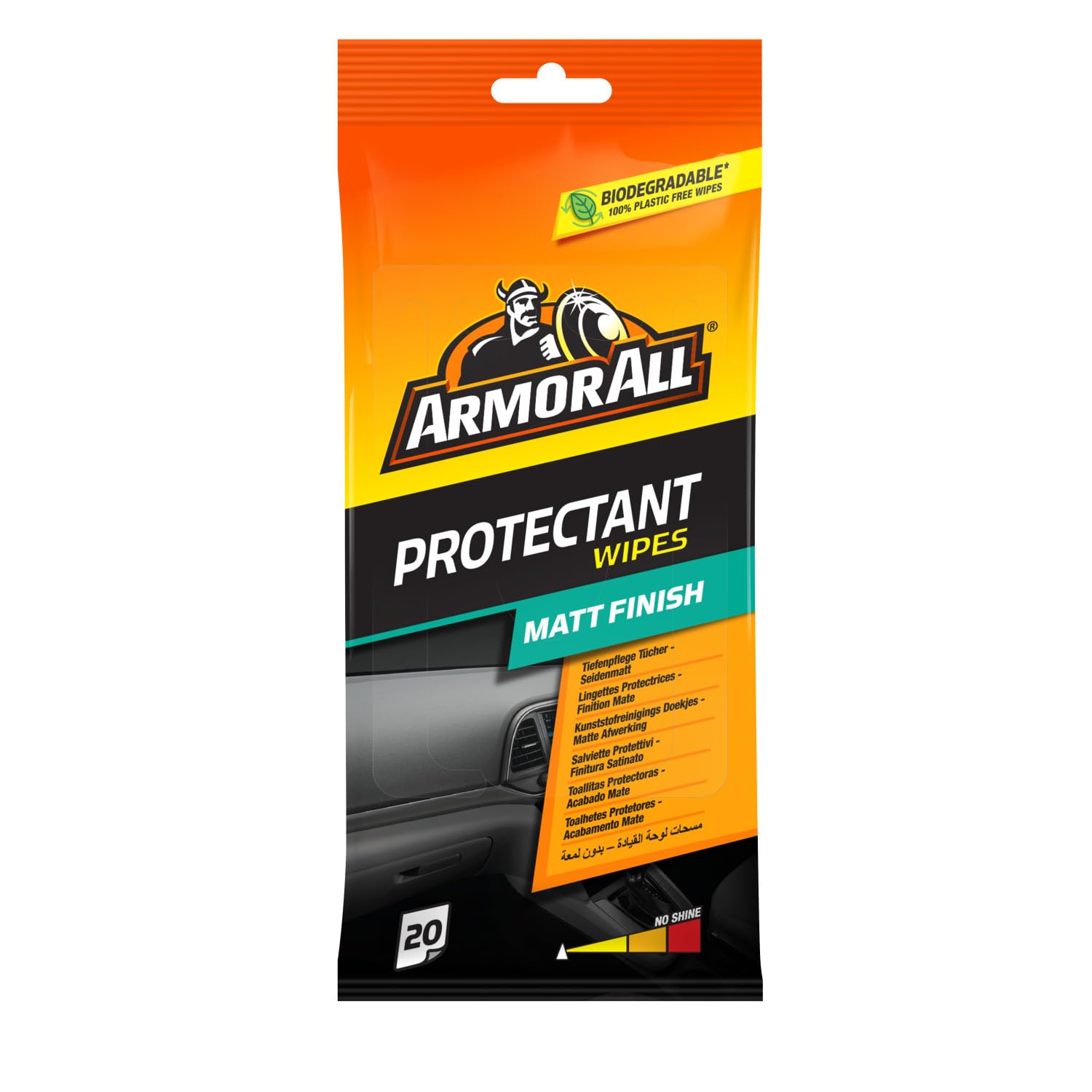 Armor All, 20 Matt Protectant Wipes, Citrus Scent, Suitable for Plastic and Viny