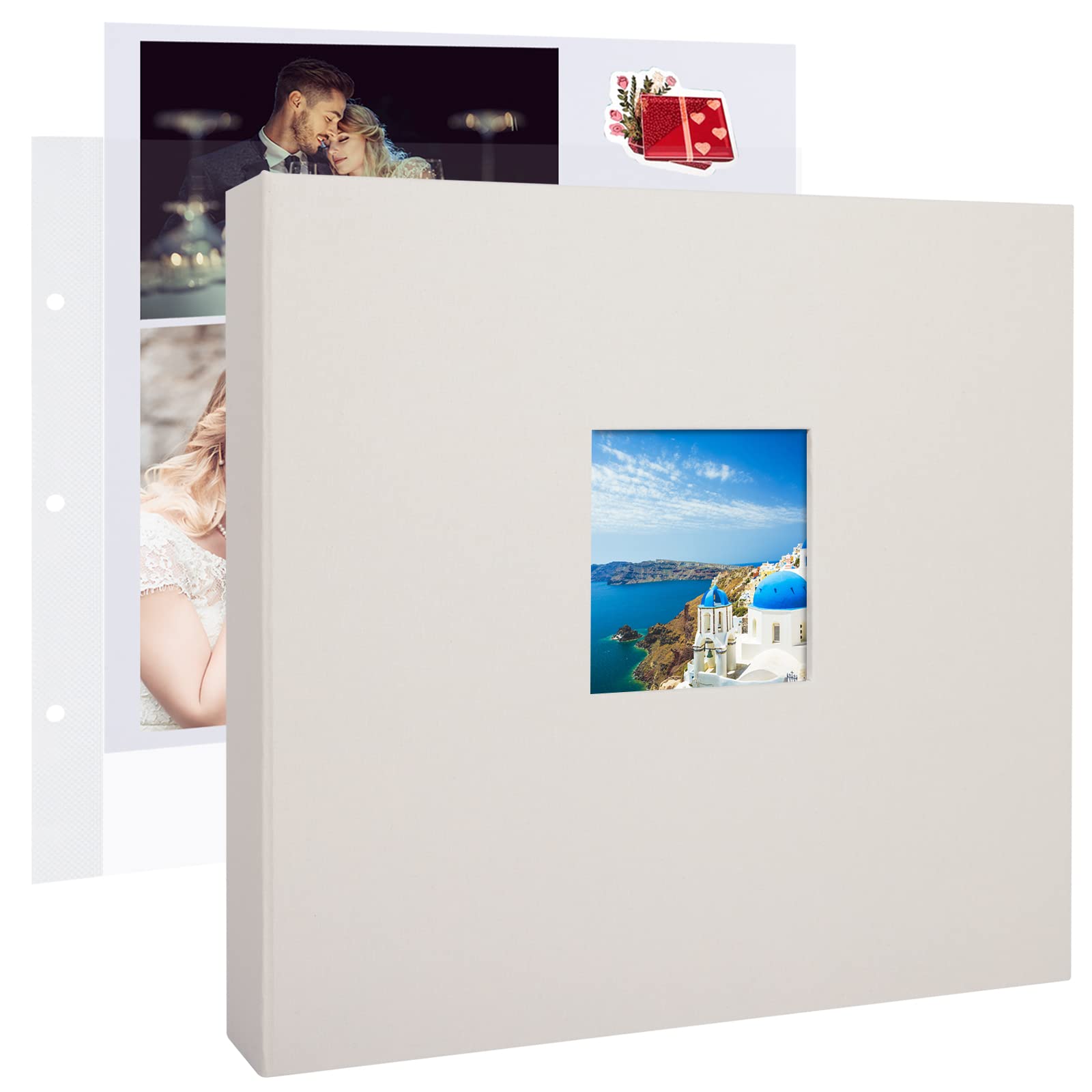 1DOT2 12x12 Inch 3 Ring DIY Scrapbook Photo Album, Beige | 30 Plastic Sleeves, 6