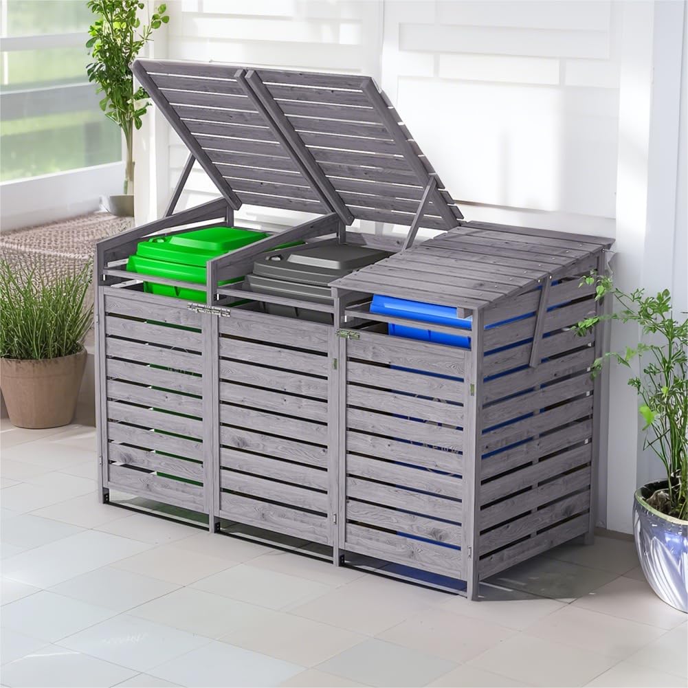 Warmiehomy 3 Wheelie Bin Storage 3x240L Bin Storage for Wheelie Bin,Grey | Woode