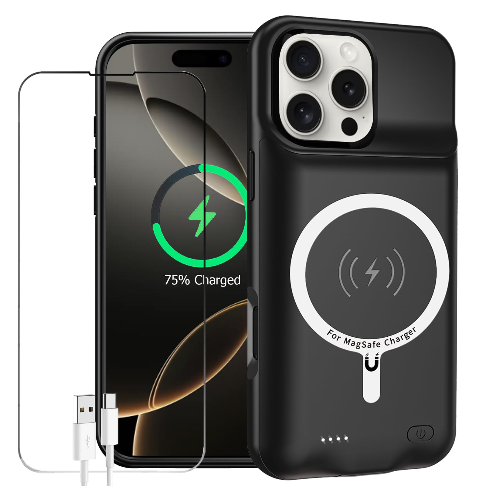 Battery Case for iPhone 16 Pro Max, Enhanced 12000mAh Portable Protective Wirele