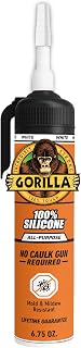Gorilla 100% Silicone All-Purpose Sealant, No Caulk Gun Required, 6.75 oz (Pack of 1) White, 30 Min Water Ready, Mold &amp; Mildew Resistant, Waterproof for Indoor &amp; Outdoor