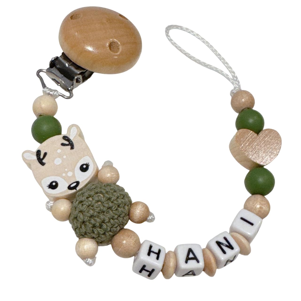 Dummy Strap with Name for Girls and Boys Personalised Baby Gifts (Deer Pink)