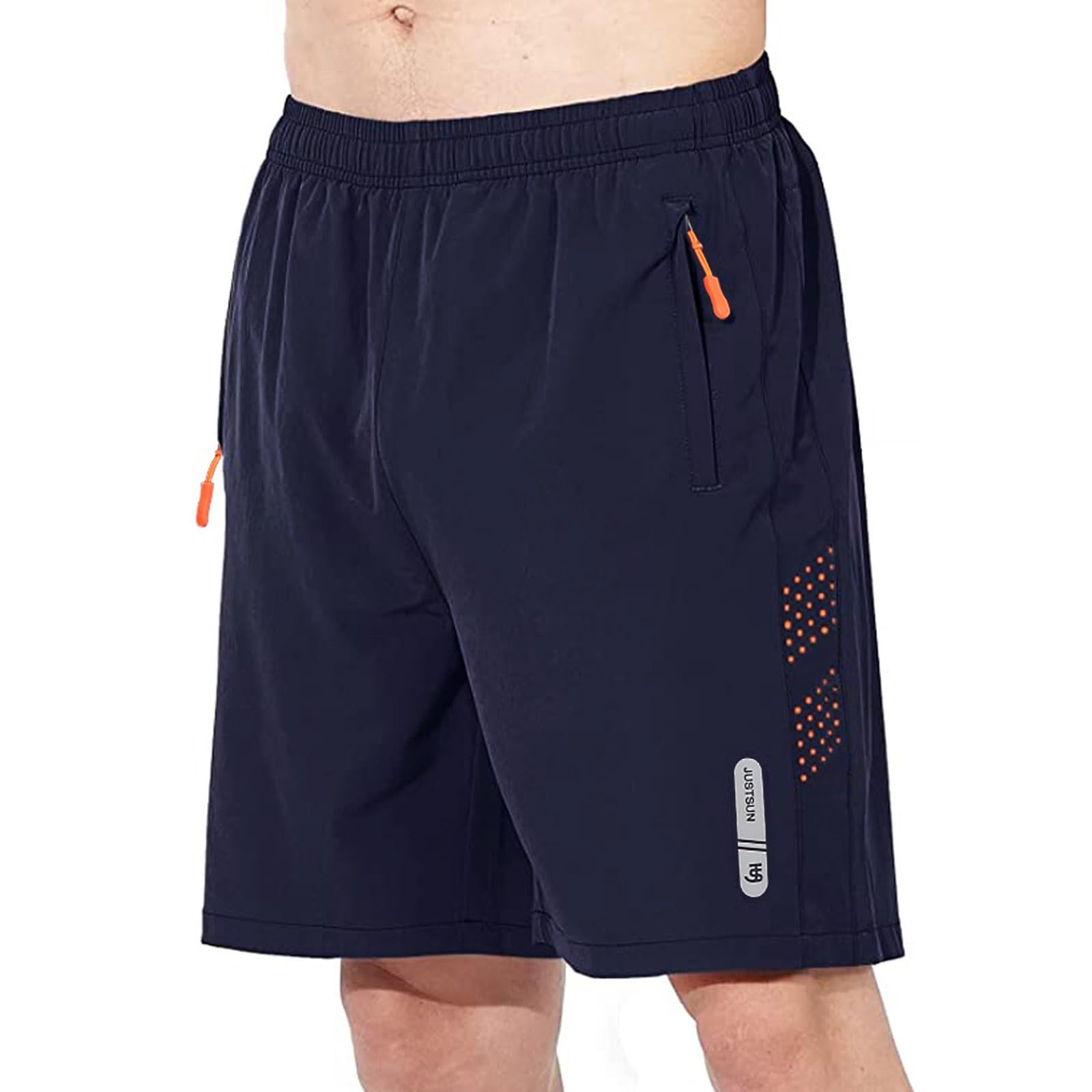JustSun Men's Sports Shorts, Quick-Drying, Lightweight, Breathable with Zip