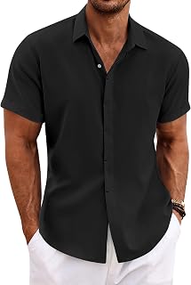 COOFANDY Men's Linen Shirt Short Sleeve Button Down Shirt Regular Fit Casual Shirts Summer Beach Linen Shirt