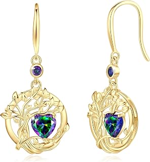 FANCIME Tree of Life Dangle Birthstone Earrings Gemstone Jewelry for Women