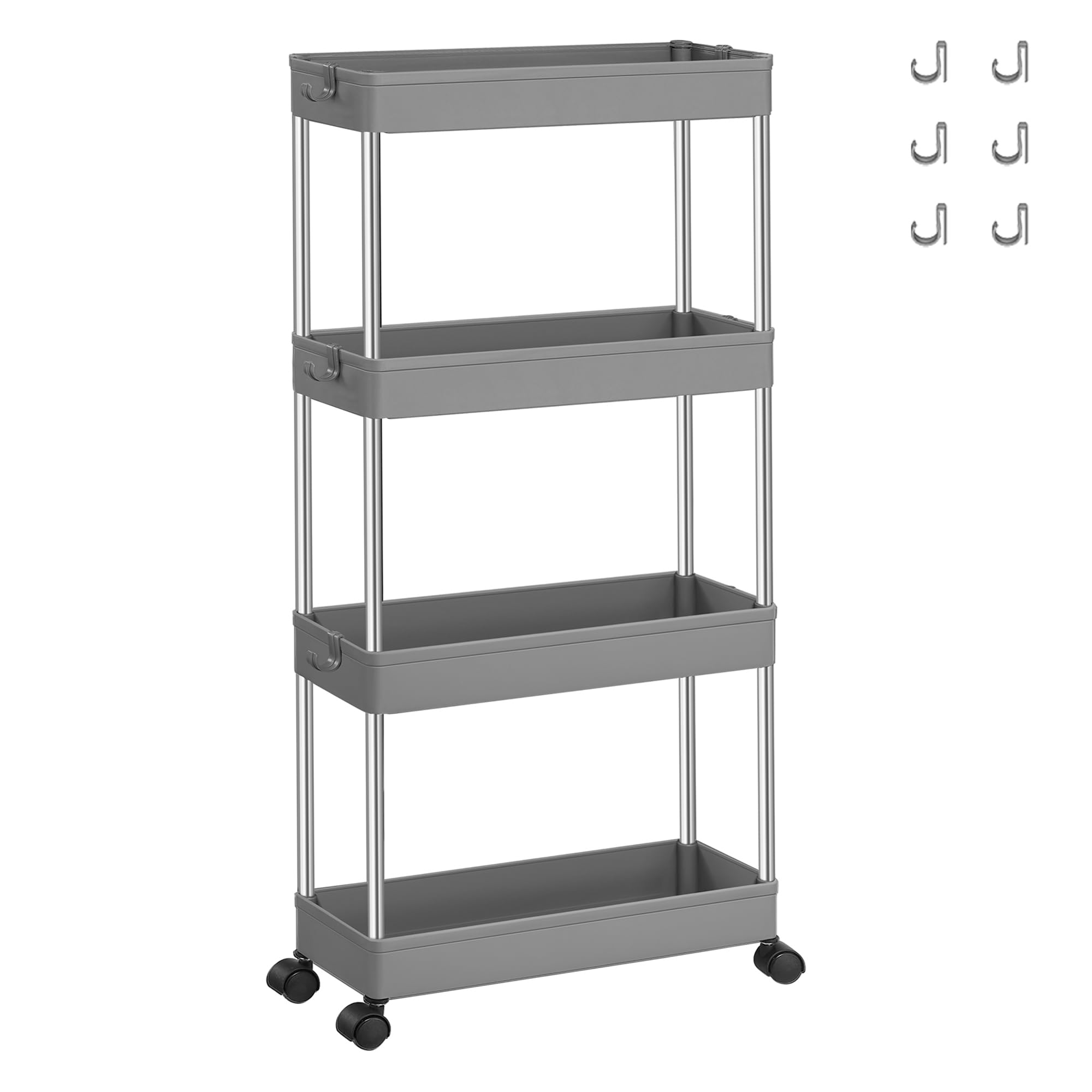 SONGMICS 4 Tier Storage Cart, 40 x 13 x 86 cm, Dove Grey