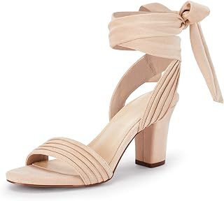 Coutgo Women Sandals High Heel Strappy Open Front Lace Up Comfortable Wedding Shoes
