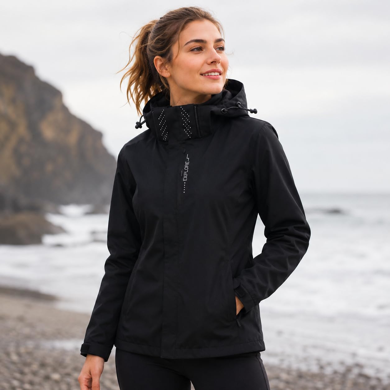 Women's Lightweight Breathable Windproof Jacket Waterproof Hooded Rain Outerwear