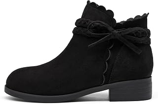 Coutgo Girls Bow Ankle Boots Low Heel Zip Booties Braided Strap Dress Shoes