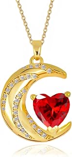 cristal Zircon lune Coeur Pendentif nouvelle lune Collier | plaqué or 18k rubis saphir planète diamant bijoux cadeau pour femme maman fille petite amie