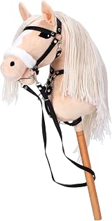 Hoteam Hobby Horse 30 Inch Handcrafted Stick Horse Plush for Adults | Realistic Head, Long Flowing Mane, Removable Reins, Solid Wooden Stick for Role Play, Equestrian Practice Birthday Gift