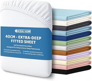 ACRALI HOME Single Fitted Sheet - White Bottom Sheet for Single Bed with 40cm Extra Deep Fit Pocket- Hotel Quality Soft Microfiber Bedsheet - Breathable Shrinkage and Fade Resistant