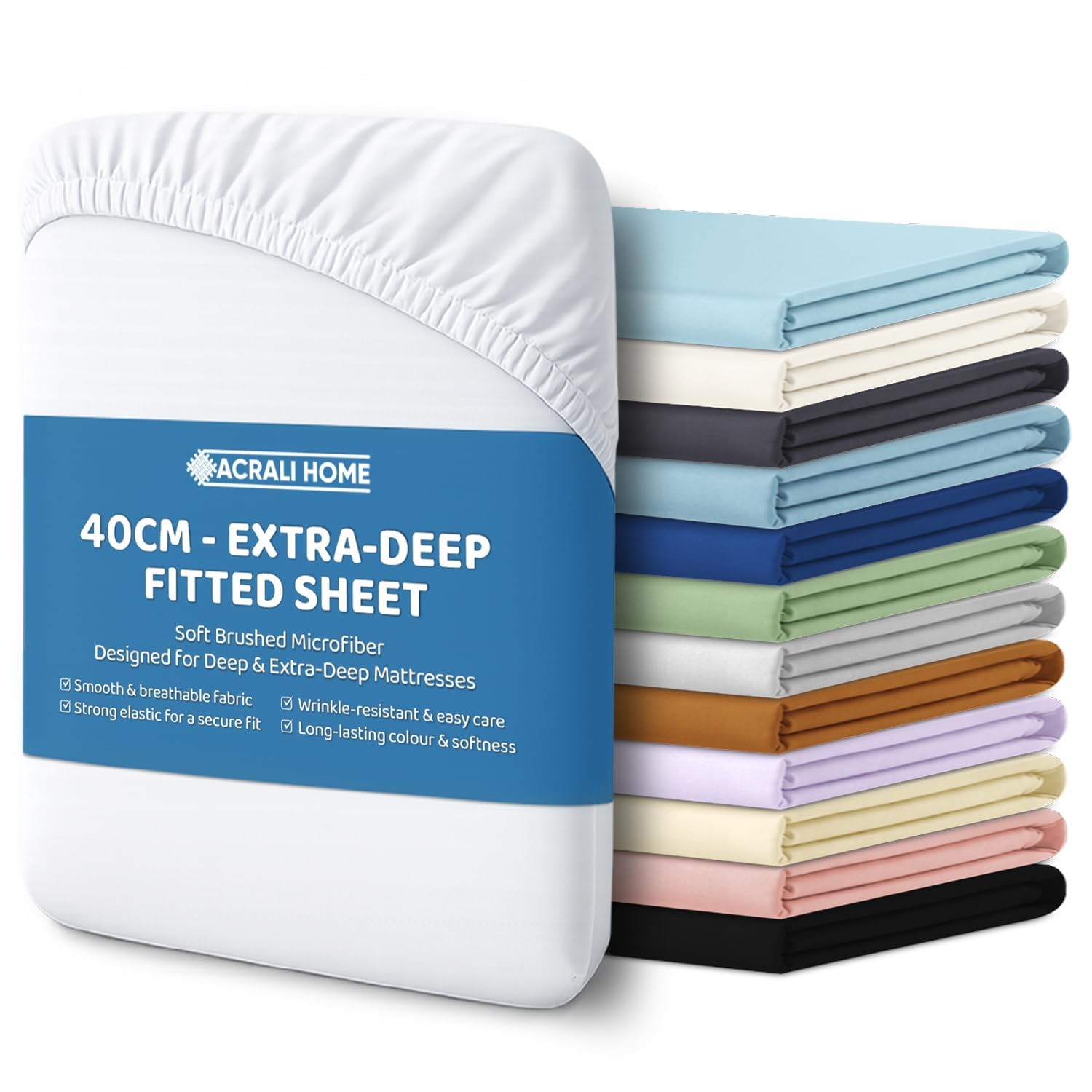 ACRALI HOME Single Fitted Sheet - White Bottom Sheet for Single Bed with 40cm Ex