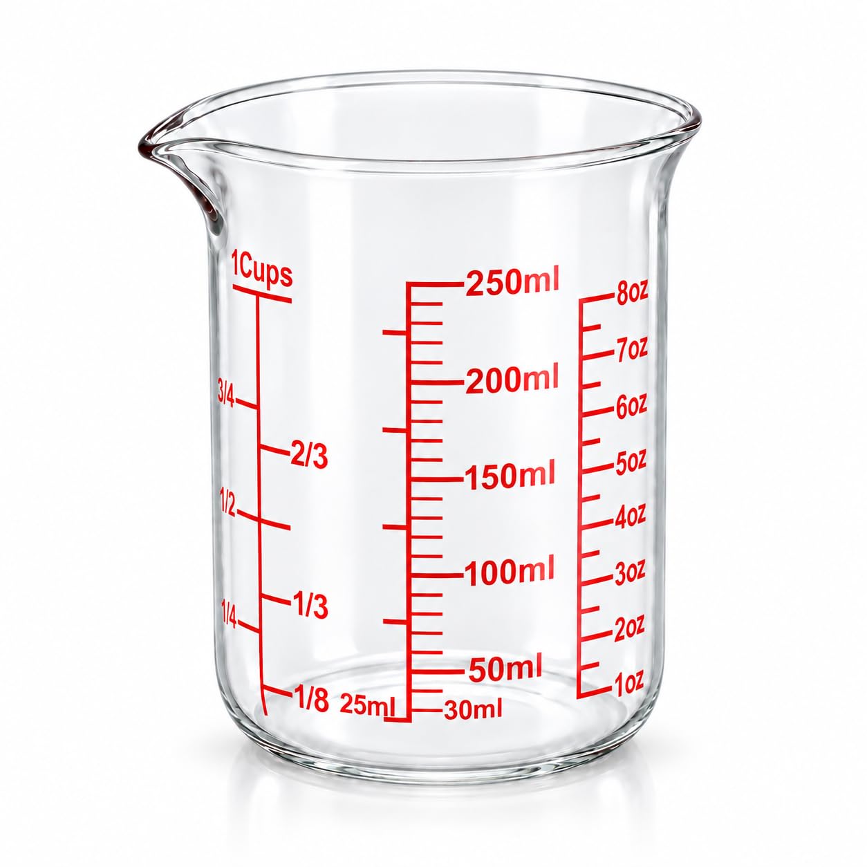 Ackers Borosilicate Glass Measuring Cup with Spout, 250 ml, 8 oz/1 Cup | Handle-