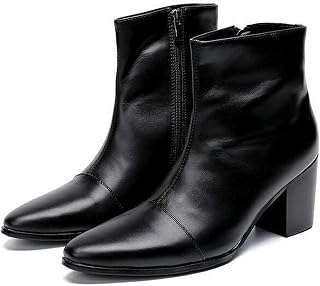 Santimon Stivali da uomo casual in pelle verniciata Chelsea Dress Boots Zip sul lato metà polpaccio stivali per uomo, Nero-b, 46 EU