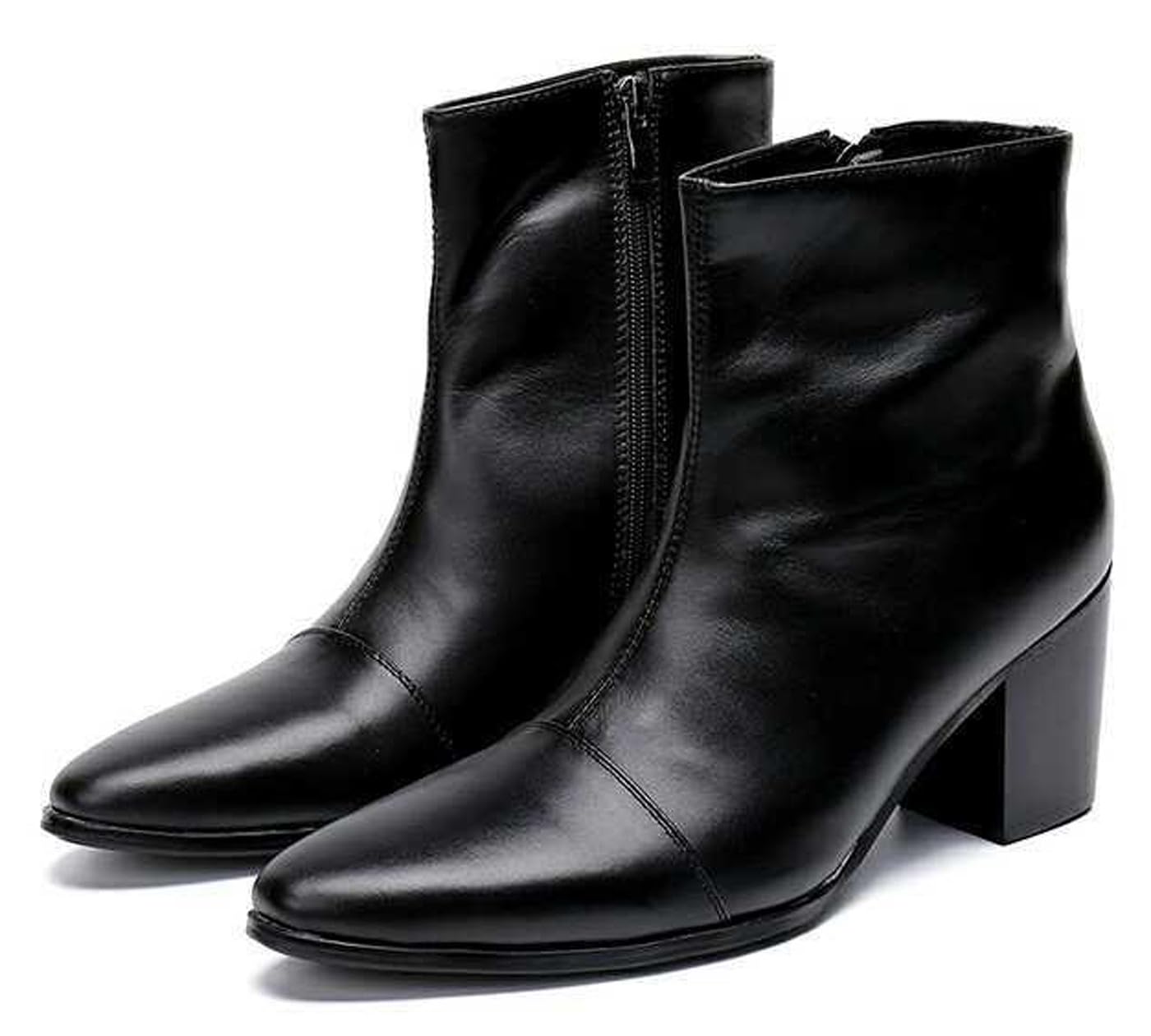 Santimon Stivali da uomo casual in pelle verniciata Chelsea Dress Boots Zip sul 