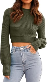 GeGekoko Women's Sexy Short Knit Sweater Crew Neck Long Sleeve Elegant Knitted Jumper