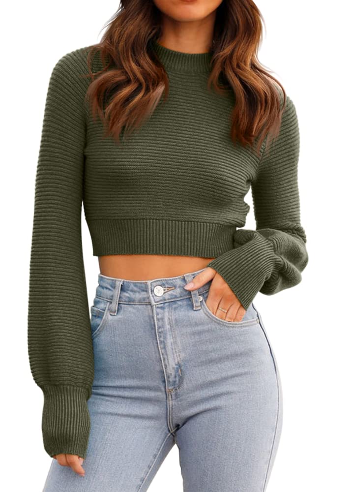 GeGekoko Women's Sexy Short Knit Sweater Crew Neck Long Sleeve Elegant Knitted J