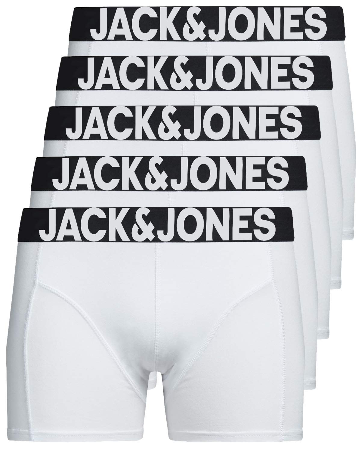 JACK & JONES 12204864 Men's Underpants, 5 Pairs of Boxer Shorts, White, Black, B