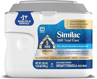 Similac 360 Total Care Baby Formula Powder, Exclusive 5 Prebiotic Blend | Infant Formula Designed to Support Baby’s Immune System, Brain Development & Digestive Health, in One 20.6 oz Tub