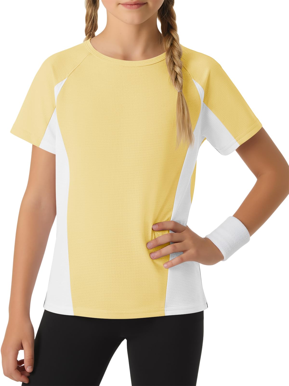 Haloumoning Magliette sportive a maniche corte a blocchi di colore per ragazze, 