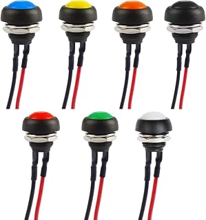 RUNCCI-YUN 7pcs 12mm Waterproof Momentary Push Button Switch, Mini Push Button Horn Switch, round push button switch, push button switch 12v,momentary power switch, with Pre-soldered Wires