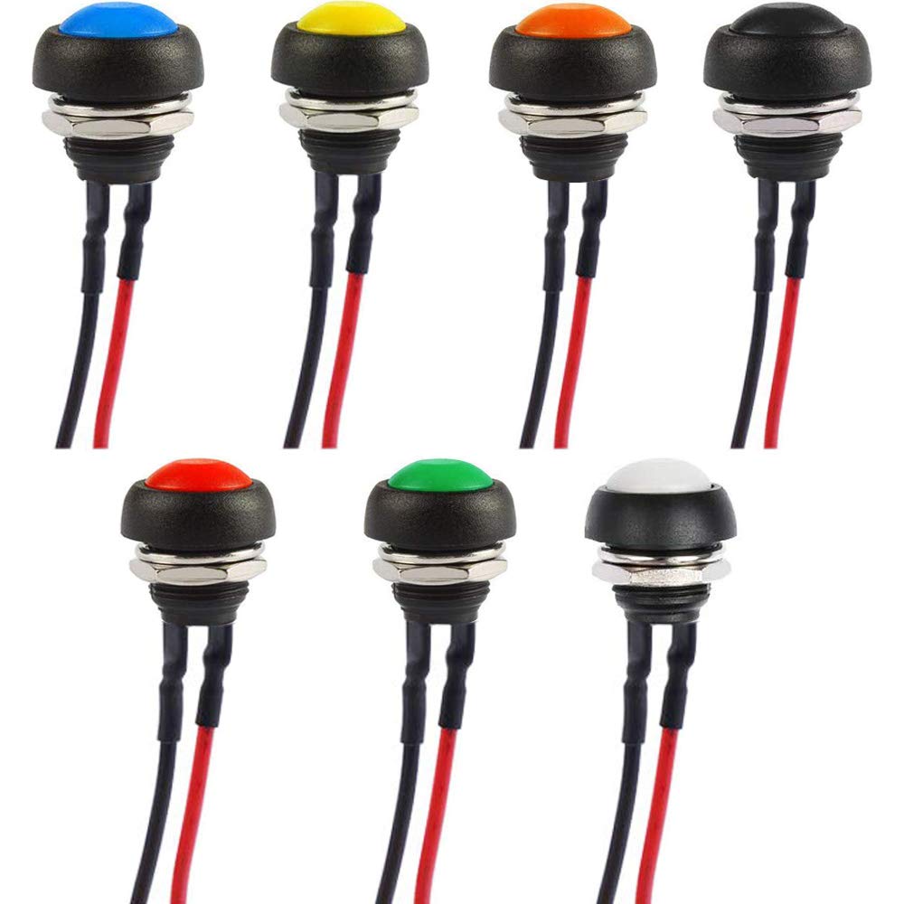 RUNCCI-YUN 7pcs 12mm Waterproof Momentary Push Button Switch, Mini Push Button H