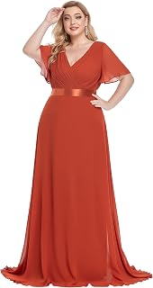 Ever-Pretty レディース シフォン フォーマル イブニングドレス 曲線美 女性用 Vネック プラスサイズ フロアレングス ブライズメイド ドレス