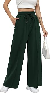 Missufe Women's Elastic High Waist Wide Leg Sweatpants Loose Casual Workout Lounge Pants with Pockets