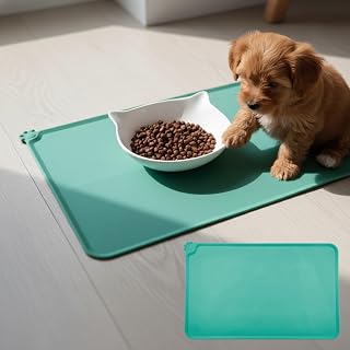 Silicone Dog Food Mat - Waterproof Cat Pet Feeding Mat, Non-Slip Dog Bowl Mat with Lip to Prevent Spills for Home (18" x 12")