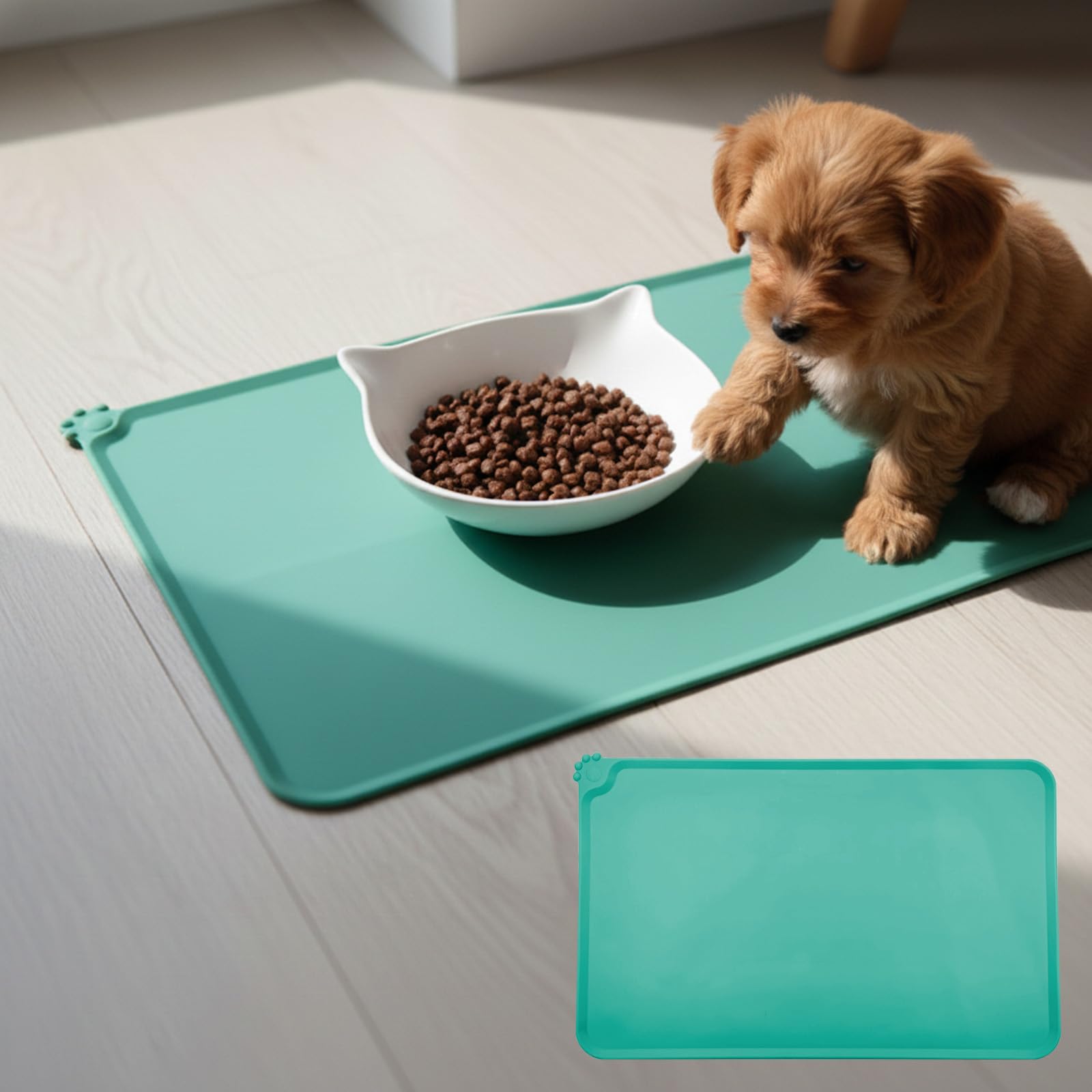 Silicone Dog Food Mat - Waterproof Cat Pet Feeding Mat, Non-Slip Dog Bowl Mat wi