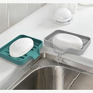 Silicone Soap Dish with Drain - 2 Pack Mint Green Self-Draining Soap Holder for Bathroom & Kitchen, Non-Slip & Easy to Clean - Small