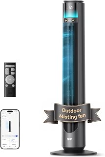 DREO TurboCool Outdoor Misting Fan 711AS, 33 ft/s High Velocity, 20dB Quiet | 12 Speeds, 4 Modes, 150° Customizable Oscillating, Smart Standing Fan for Bedroom, DC Motor, IPX4-rated Weather Resistant