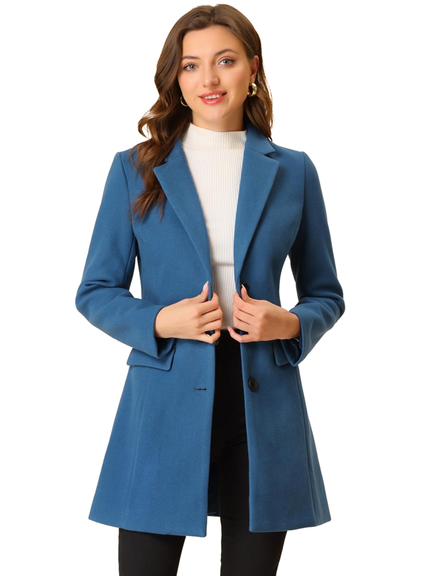 Allegra K Women's Single Breasted Peacoat Work A-line Winter Overcoat