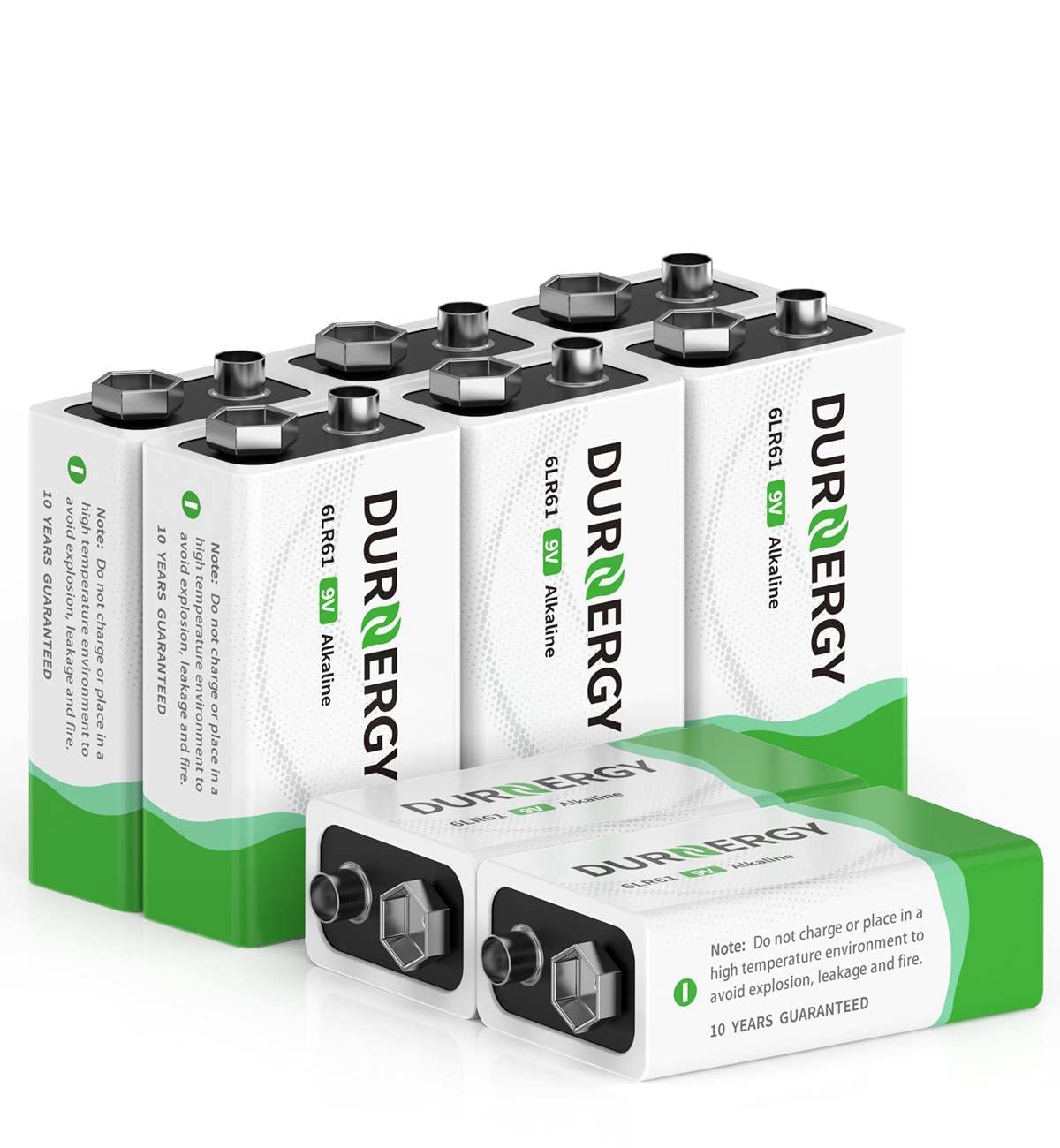 DURNERGY 9 Volt Batteries 8 Pack, Alkaline 9 Volt Battery for Smoke Alarms, 10 Y