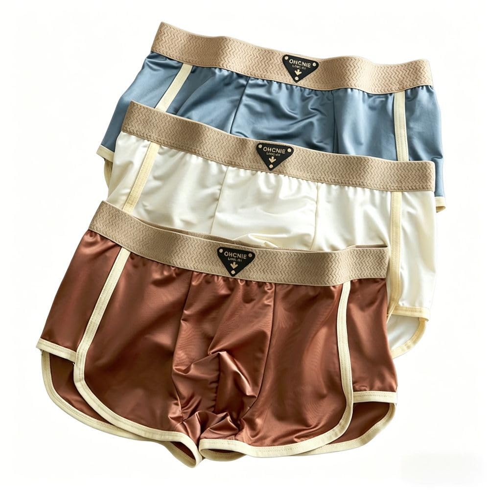 Men's Boxer Shorts, Set of 4, Shiny Satin Material, 3D Construction, Breathable,
