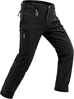 TBMPOY Mens Fleece Lined Snow Pants Hiking Winter Waterproof Softshell Ski Climbing Zip Pockets