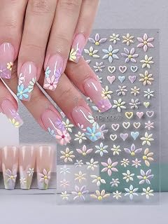 2 Sheets Unique Belt Nail Art Stickers 5D Embossed Decal Self Adhesive Sweetheart Cute Cool Punk Bowknot Dreamy Design Acrylic Nail DIY Manicure Accessories Birthday Party Favors (Pink)
