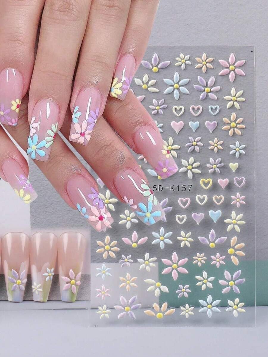 2 Sheets Unique Belt Nail Art Stickers 5D Embossed Decal Self Adhesive Sweethear