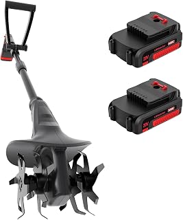 MZK 20V Cordless Tiller Cultivator, 8.6-Inch Steel Tines,360 RPM | Battery-powered mini garden cultivator for soil cultivation, lawn care, and small garden beds.