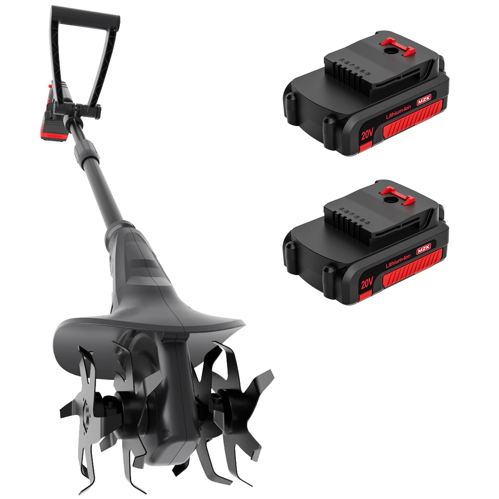 MZK 20V Cordless Tiller Cultivator, 8.6-Inch Steel Tines,360 RPM | Battery-power